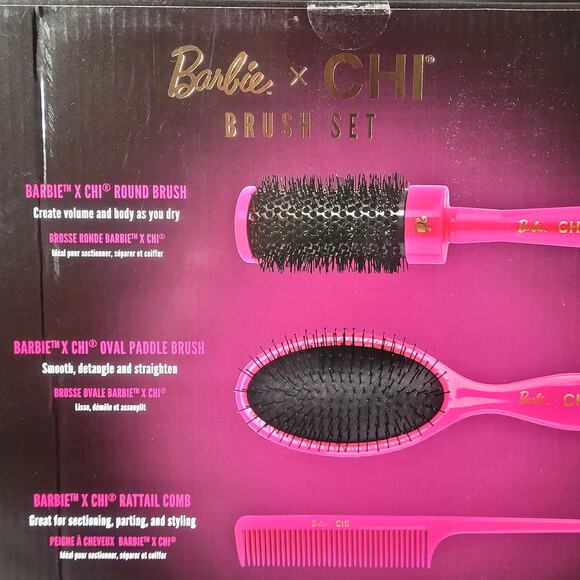 Barbie X CHI‎ 65th Anniversary Pretty In Pink Hot Pink Brush Set Princess NIB - Picture 5 of 5